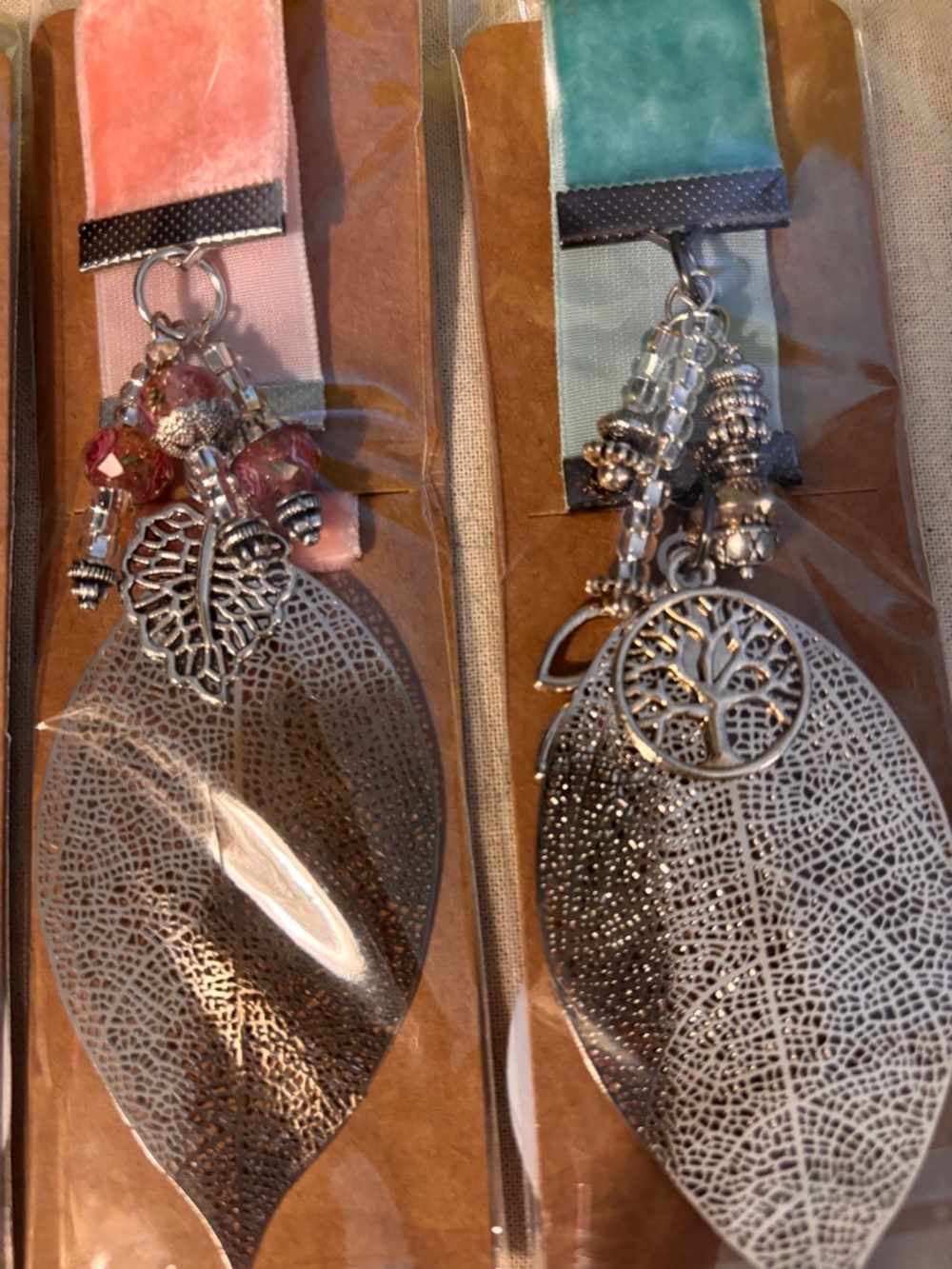 Handmade Velvet Bookmark with Leaf & Key Charms - Assorted Colors - Picture 3 of 4